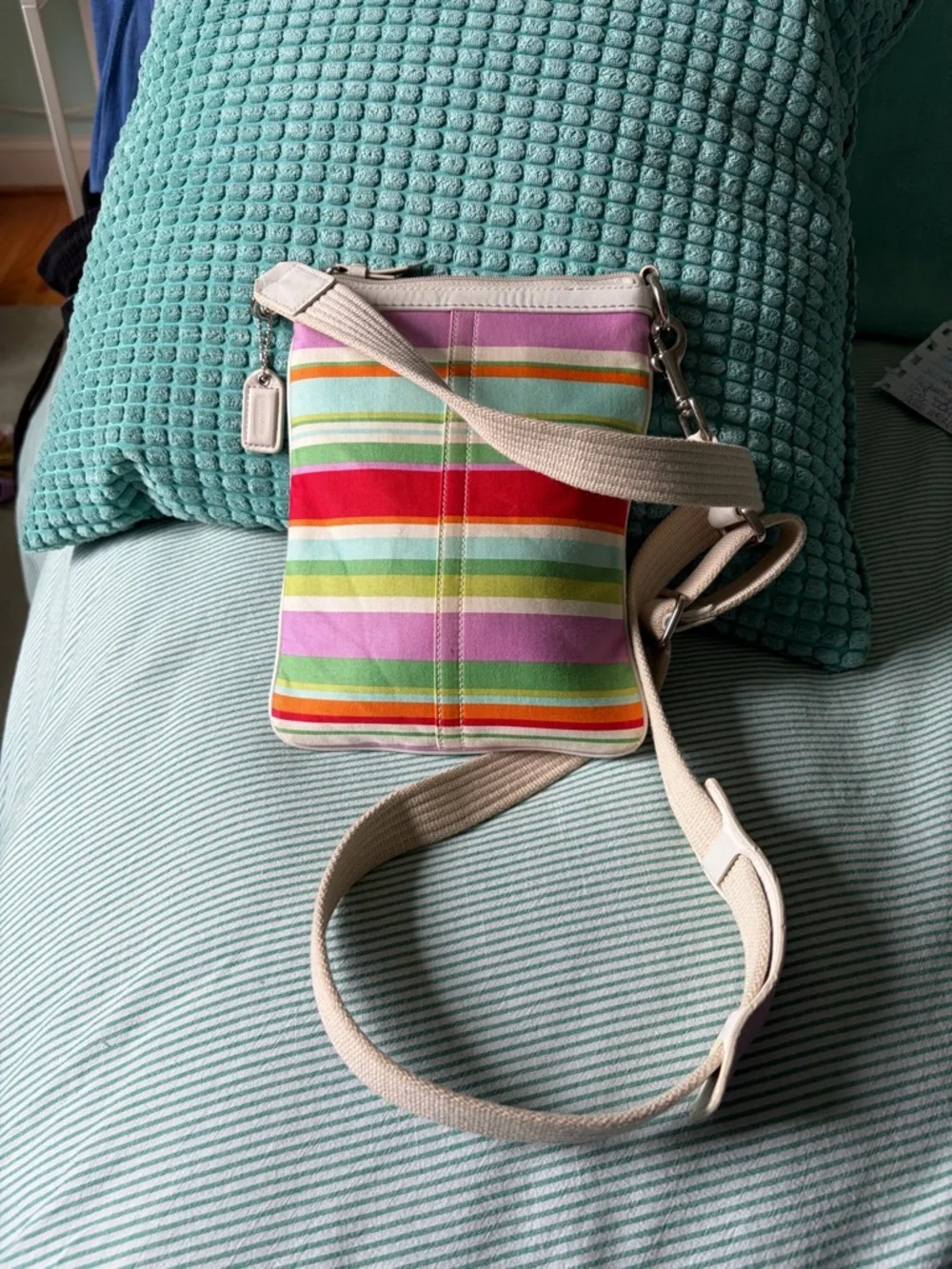 Vintage Y2K Coach Striped Beach Crossbody Bag - Picture 5 of 8